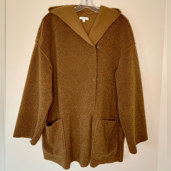 MaxStudio Teddy Bear, Hoodie coat, side pockets, size Large, raw edges, Brown. - Picture 1 of 5